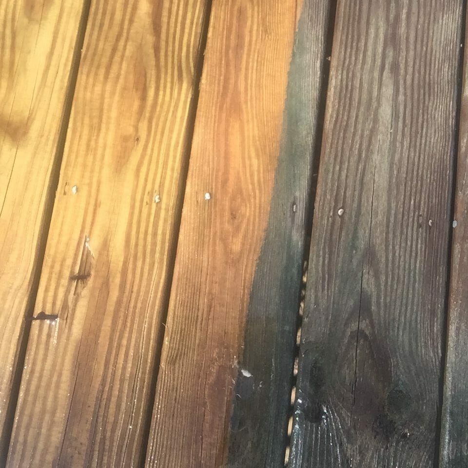Wood Cleaning and Sealing Combining our biodegradable cleaners with mild water pressure, contaminants such as mold, mildew and fibers are lifted to the surface of the wood to treat and kill, allowing us to preserve its integrity. Left untreated, the wood could become damaged and will need to be repaired or replaced. If needed, old stain is stripped from the surface and the wood neutralized, bringing back it’s original color. To further protect and maintain the life of your deck, railings, walkways and other wood surfaces, we have a variety of professional grade sealing colors to choose from.